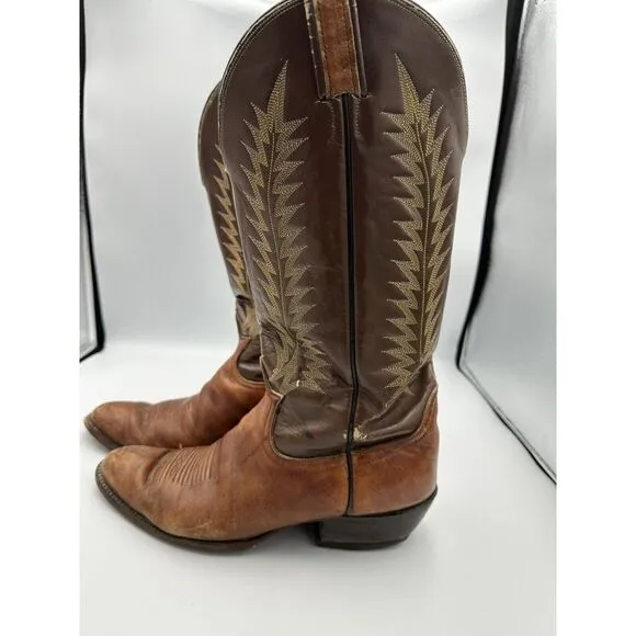 Vintage Black Label Tony Lama Two‎ Tone Brown Leather Boots 4532 Men's Sz 10D