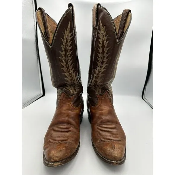 Vintage Black Label Tony Lama Two‎ Tone Brown Leather Boots 4532 Men's Sz 10D