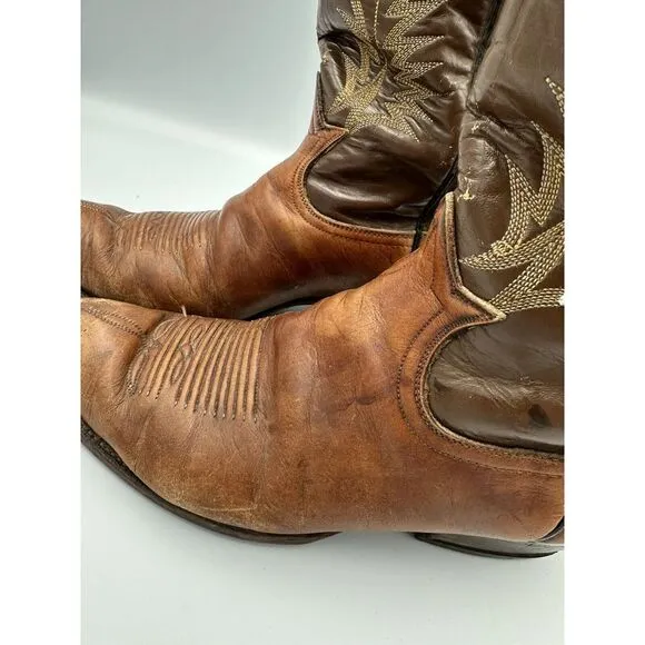 Vintage Black Label Tony Lama Two‎ Tone Brown Leather Boots 4532 Men's Sz 10D