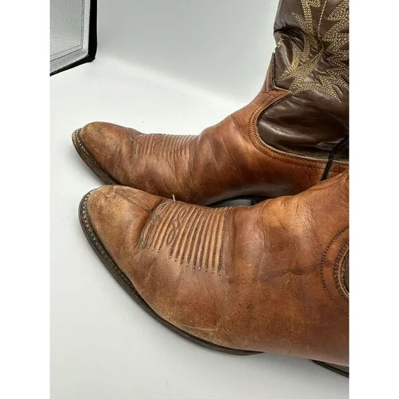 Vintage Black Label Tony Lama Two‎ Tone Brown Leather Boots 4532 Men's Sz 10D