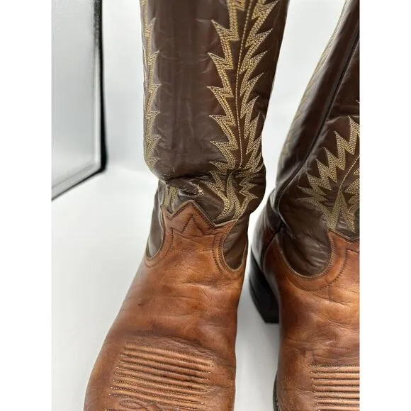 Vintage Black Label Tony Lama Two‎ Tone Brown Leather Boots 4532 Men's Sz 10D