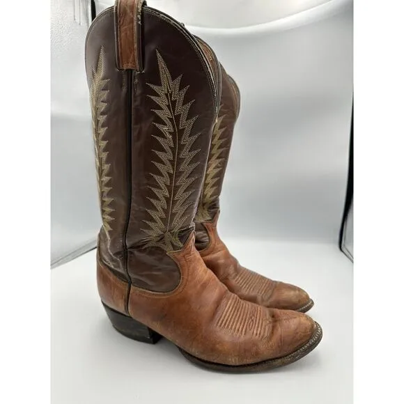 Vintage Black Label Tony Lama Two‎ Tone Brown Leather Boots 4532 Men's Sz 10D