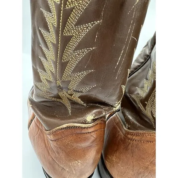 Vintage Black Label Tony Lama Two‎ Tone Brown Leather Boots 4532 Men's Sz 10D