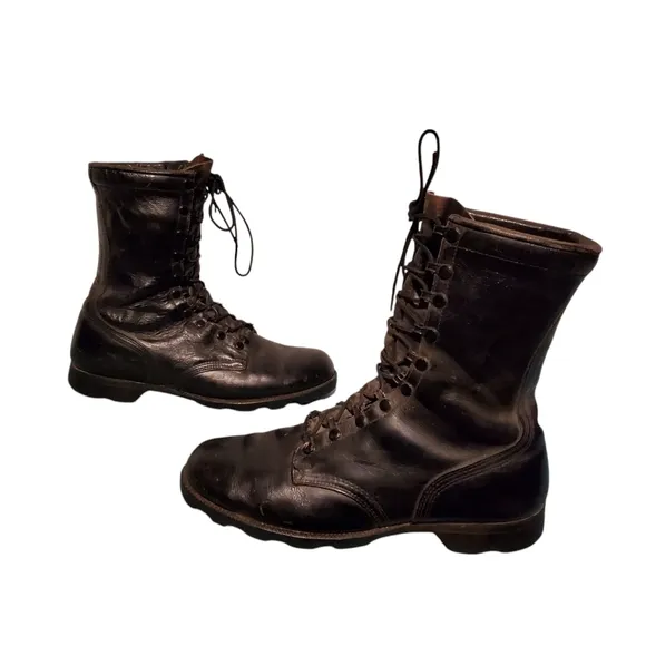 Vintage Black Leather Lace-Up Combat Military Jungle Boots Men's Size 11R