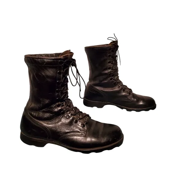 Vintage Black Leather Lace-Up Combat Military Jungle Boots Men's Size 11R