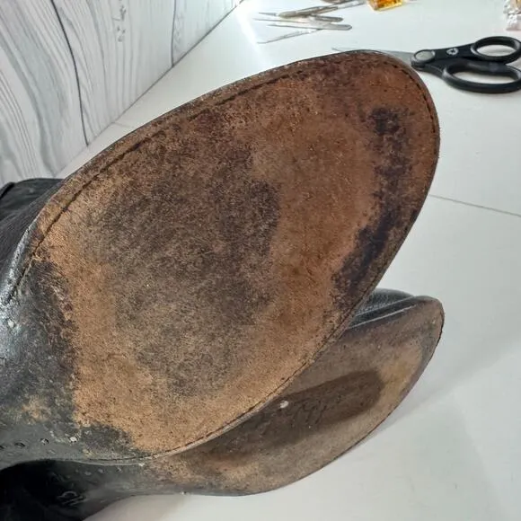 Vintage Black Leather Tony Lama Cowboy Boots Sz 12 Made In Texas USA Western
