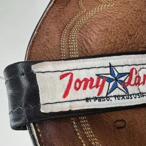 Vintage Black Leather Tony Lama Cowboy Boots Sz 12 Made In Texas USA Western