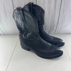 Vintage Black Leather Tony Lama Cowboy Boots Sz 12 Made In Texas USA Western
