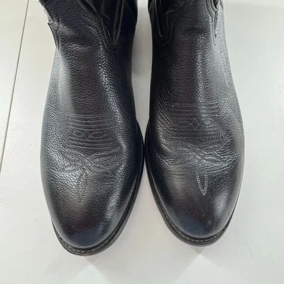 Vintage Black Leather Tony Lama Cowboy Boots Sz 12 Made In Texas USA Western