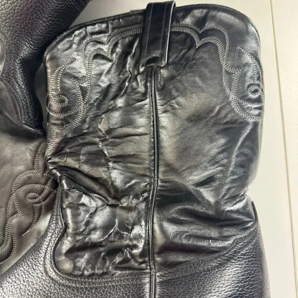 Vintage Black Leather Tony Lama Cowboy Boots Sz 12 Made In Texas USA Western