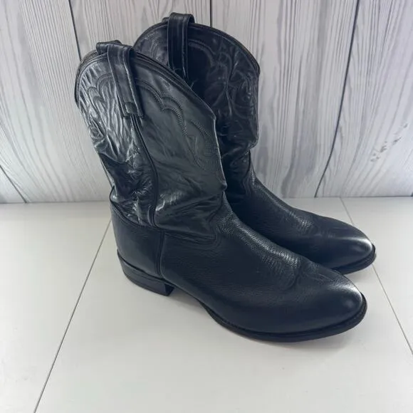 Vintage Black Leather Tony Lama Cowboy Boots Sz 12 Made In Texas USA Western