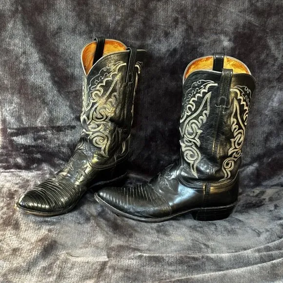 Vintage Black Lucchese 1883 N1006J4 Men's Western Boots Size 10.5D