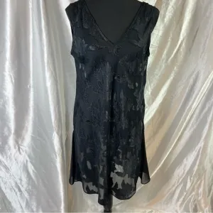 Vintage Black Sheer Floral Lingerie Slip Dress - Size Medium