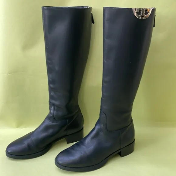 Vintage black/gold Tory Burch leather riding boots