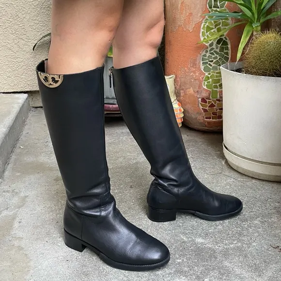 Vintage black/gold Tory Burch leather riding boots