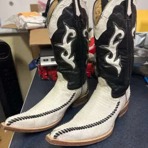 Vintage Botas Diligencia Lizard Teju Snip Toe Boots Mex 26.5 US 27.5 (8.5)