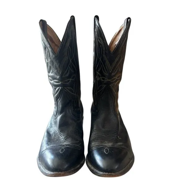 Vintage Boulet Black Leather Western Boots Size 8