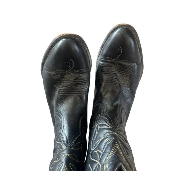 Vintage Boulet Black Leather Western Boots Size 8
