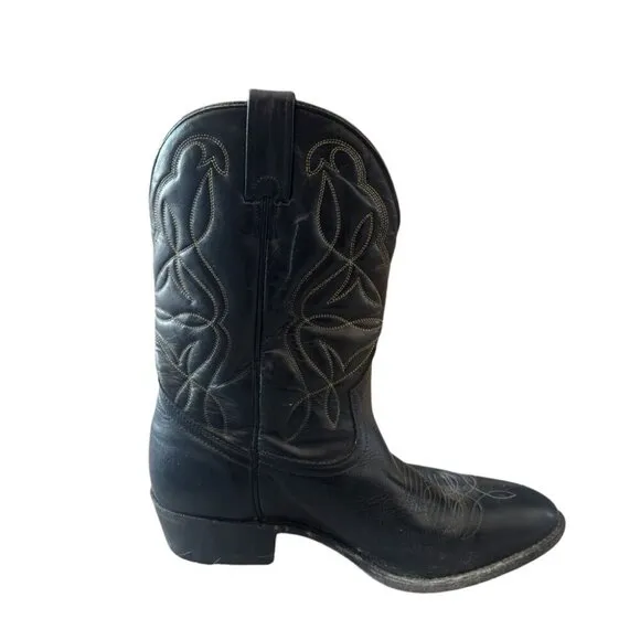 Vintage Boulet Black Leather Western Boots Size 8