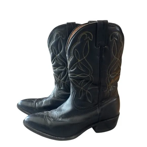 Vintage Boulet Black Leather Western Boots Size 8