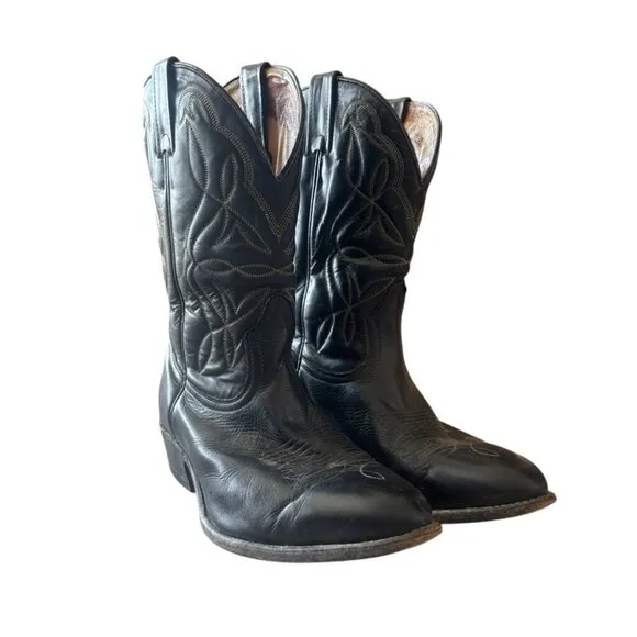 Vintage Boulet Black Leather Western Boots Size 8