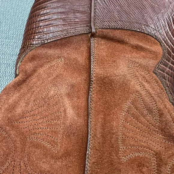 Vintage Brass Plum Western Cowboy Suede‎ &amp; Reptile Skin Boots Made In Mexico 9