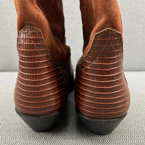 Vintage Brass Plum Western Cowboy Suede‎ &amp; Reptile Skin Boots Made In Mexico 9