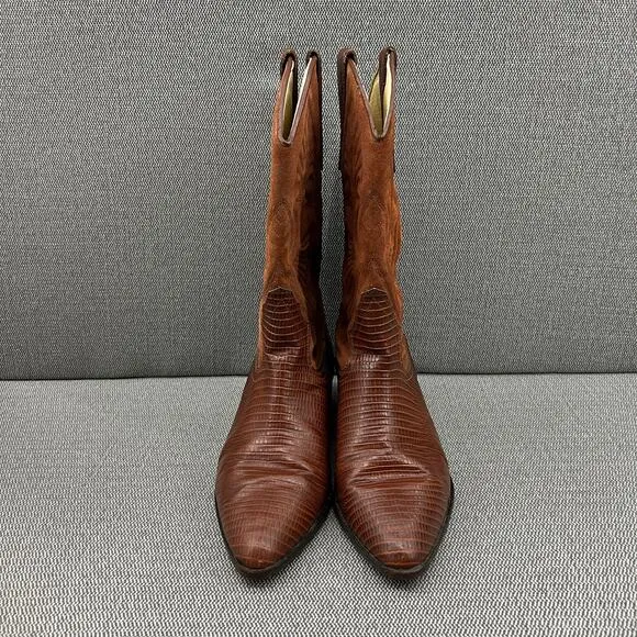 Vintage Brass Plum Western Cowboy Suede‎ &amp; Reptile Skin Boots Made In Mexico 9
