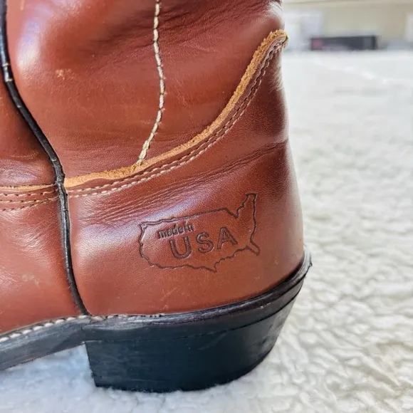 Vintage Brown Genuine Leather Western Cowboys Boots size 8.5 D