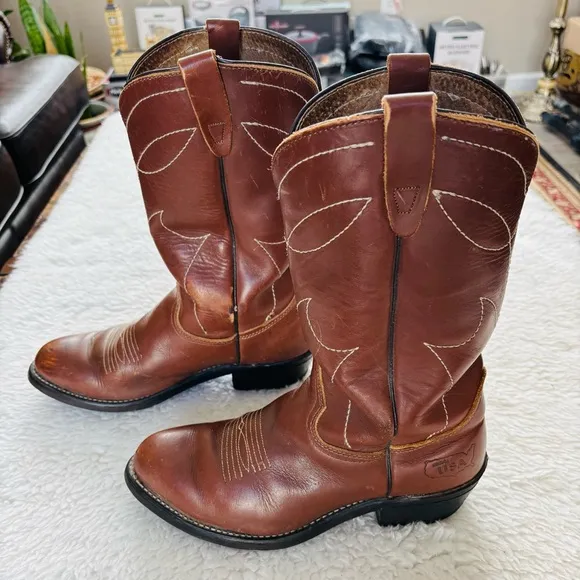 Vintage Brown Genuine Leather Western Cowboys Boots size 8.5 D