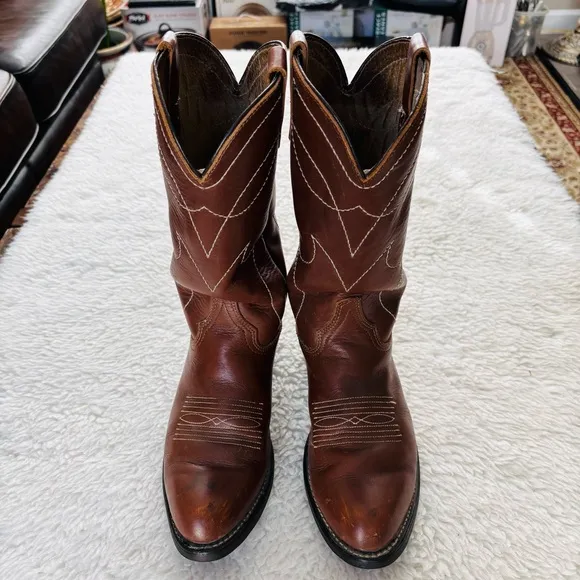 Vintage Brown Genuine Leather Western Cowboys Boots size 8.5 D