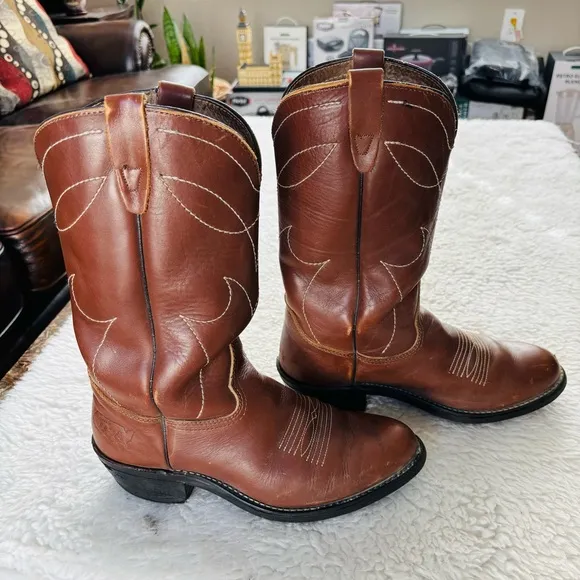 Vintage Brown Genuine Leather Western Cowboys Boots size 8.5 D