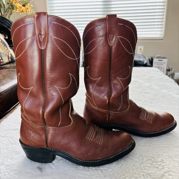 Vintage Brown Genuine Leather Western Cowboys Boots size 8.5 D