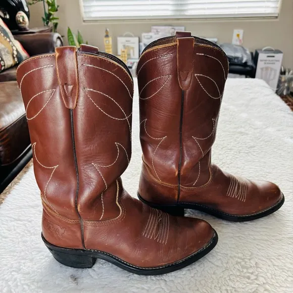 Vintage Brown Genuine Leather Western Cowboys Boots size 8.5 D