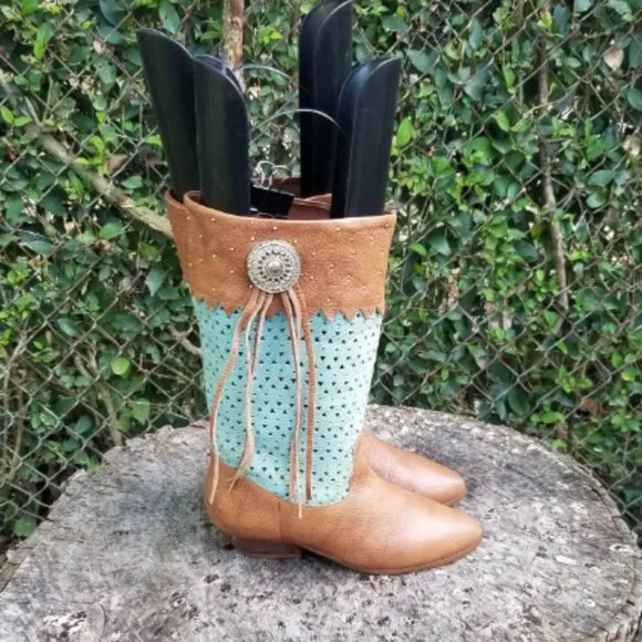 Vintage Calico “Gringo” Brown &amp; Turquoise Boots