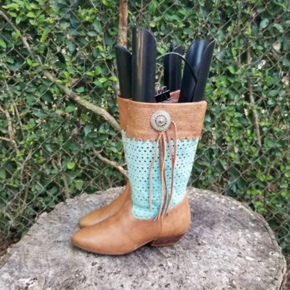 Vintage Calico “Gringo” Brown &amp; Turquoise Boots