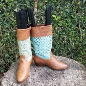 Vintage Calico “Gringo” Brown &amp; Turquoise Boots