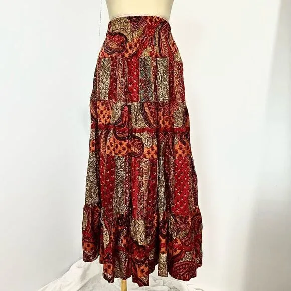 Vintage Carole Little Tiered Bohemian Maxi Skirt 6 Boho Western Cowgirl Beachy