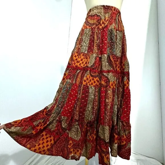 Vintage Carole Little Tiered Bohemian Maxi Skirt 6 Boho Western Cowgirl Beachy