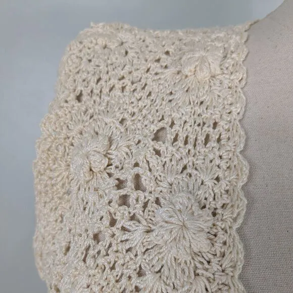 Vintage Crochet Sweater Vest M Cream Floral Boho 90S Grunge Cottage Handmade