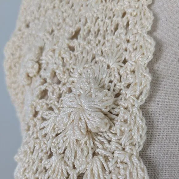 Vintage Crochet Sweater Vest M Cream Floral Boho 90S Grunge Cottage Handmade