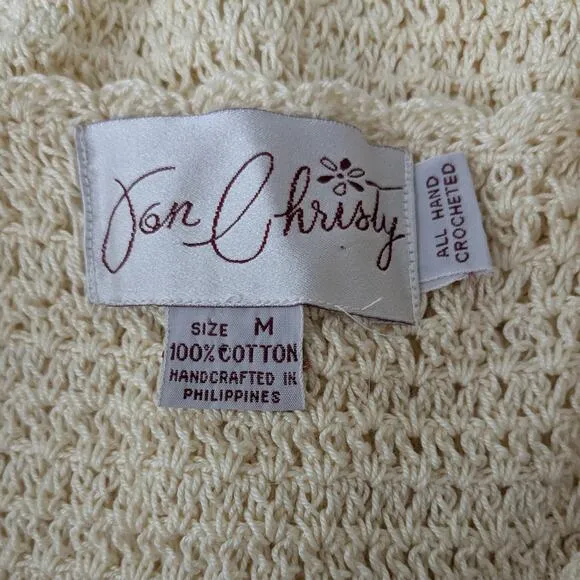 Vintage Crochet Sweater Vest M Cream Floral Boho 90S Grunge Cottage Handmade