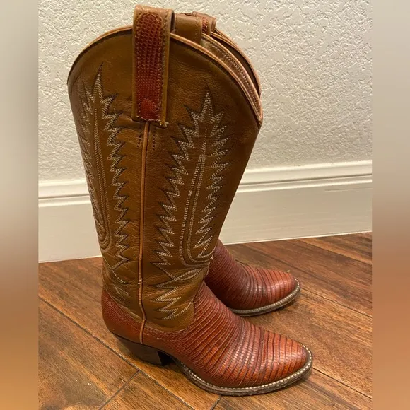 Vintage Dan Post 4213 Leather/Lizard Skin Cowboy Western Boots Womens Sz 4.5C