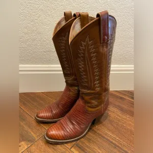 Vintage Dan Post 4213 Leather/Lizard Skin Cowboy Western Boots Womens Sz 4.5C
