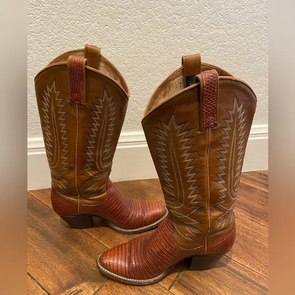 Vintage Dan Post 4213 Leather/Lizard Skin Cowboy Western Boots Womens Sz 4.5C