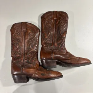 Vintage DAN POST Boots Mens 8 Cowboy Western Brown Leather Embroidered