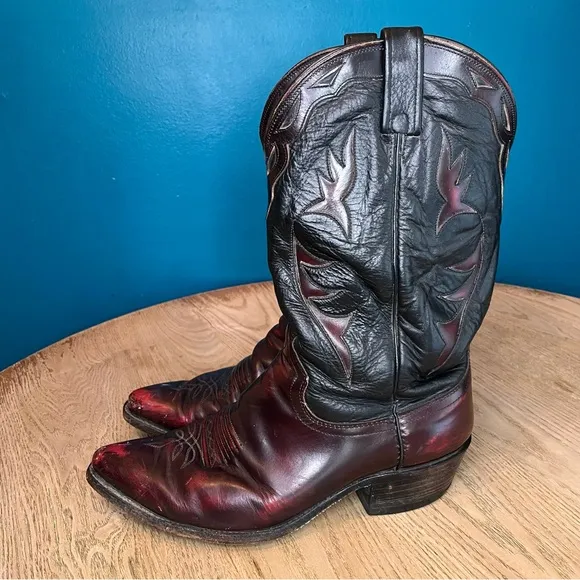 Vintage Dan Post Cherry Cola Leather El Paso Western Cowboy Boots Men’s 10EW