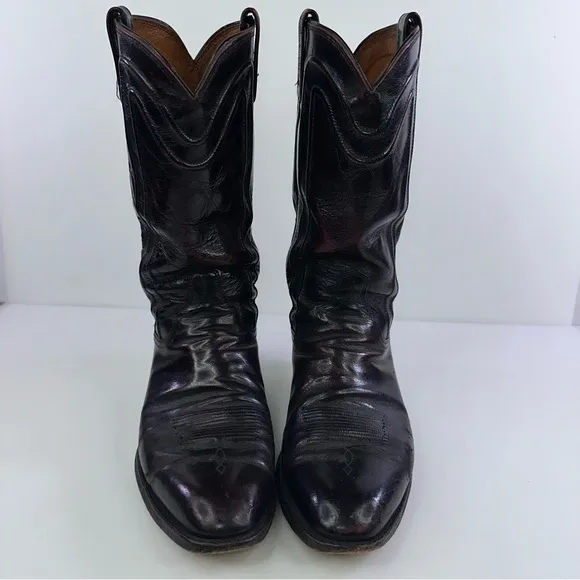 Vintage Dan Post Men’s Black Cherry Leather Cowboy Boots Size 10D