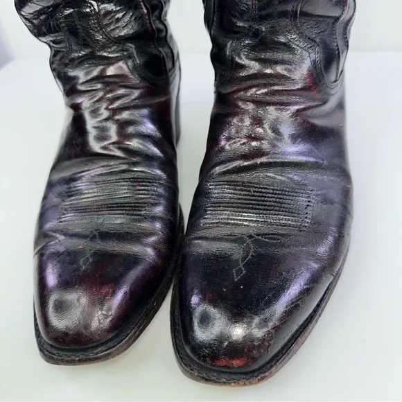 Vintage Dan Post Men’s Black Cherry Leather Cowboy Boots Size 10D
