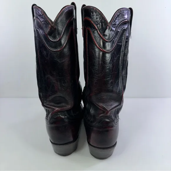 Vintage Dan Post Men’s Black Cherry Leather Cowboy Boots Size 10D